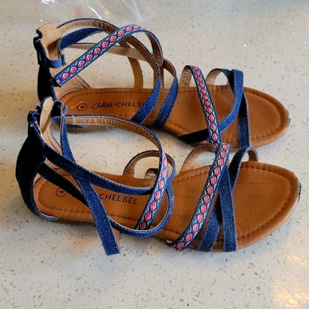 3/$25 Girls Denim Strappy Sandals - Size 4